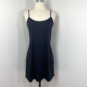 Black Poly Knit Slip Dress Side & Front Darts Great for Under Sheer Dress Medium